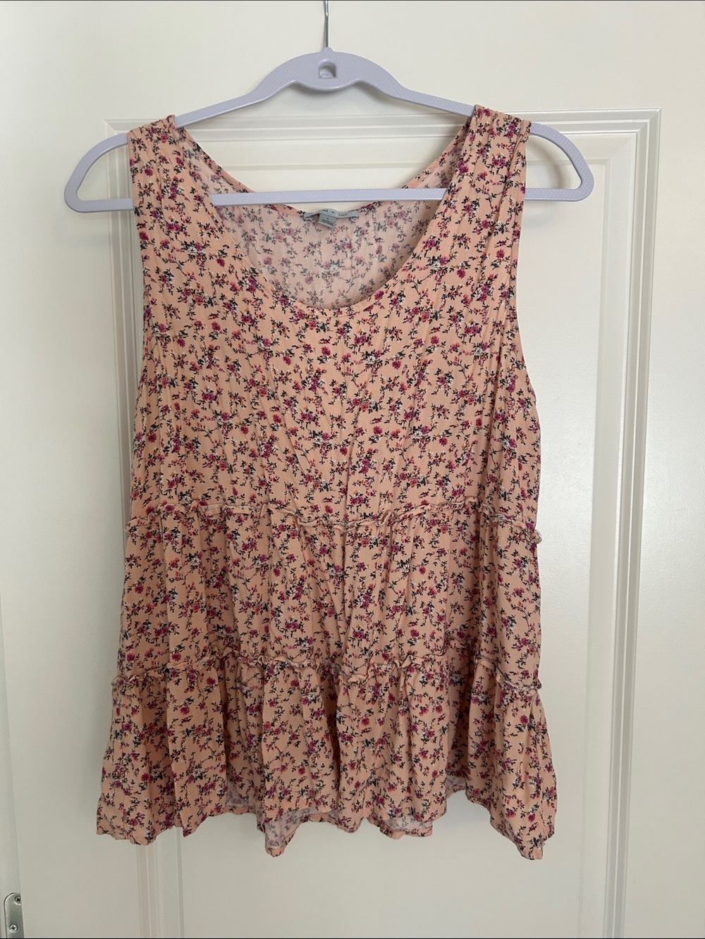 Sleeveless Peach Floral Tiered Tank Top